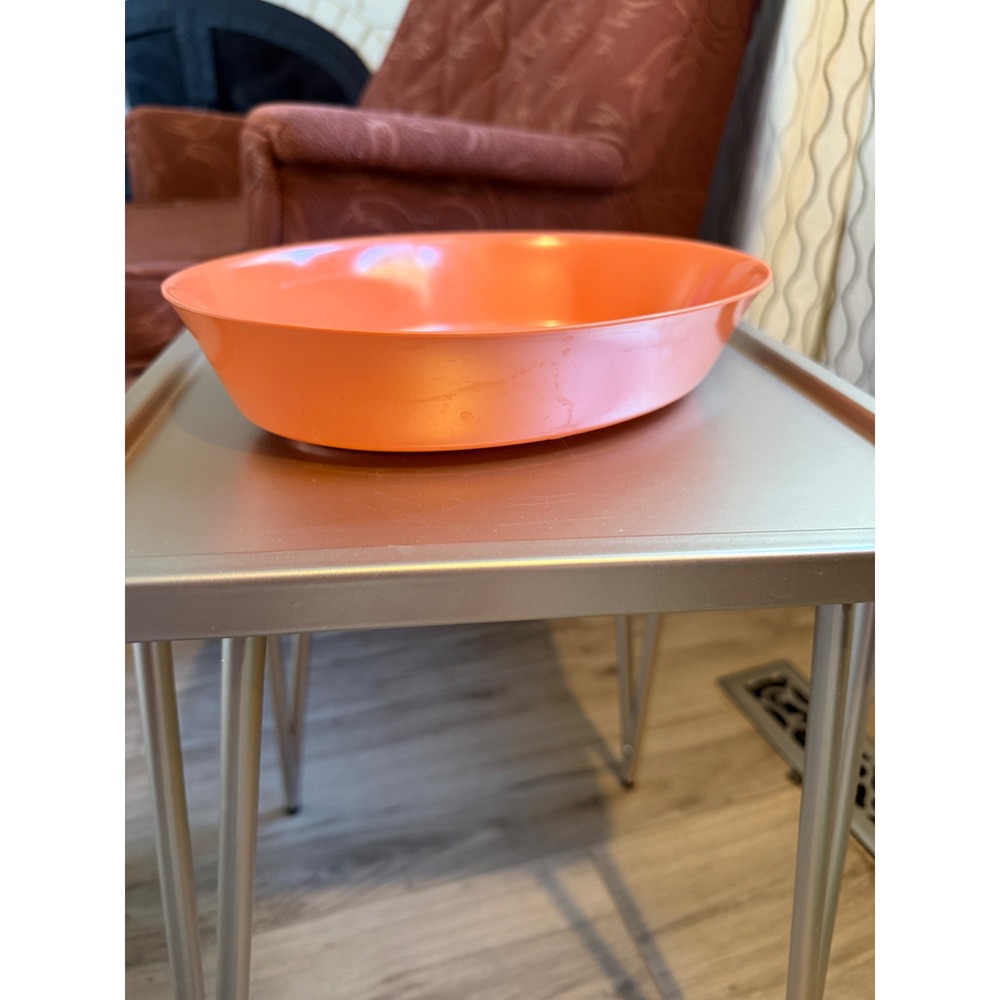 Vintage Oneida Deluxe 3360 Coral Orange Melamine Oval Serving Bowl MCM 10 Inch